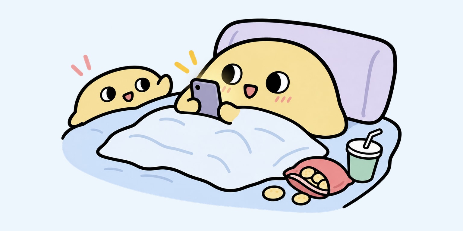 A Pogee slime character noticing a message while a friend waves nearby